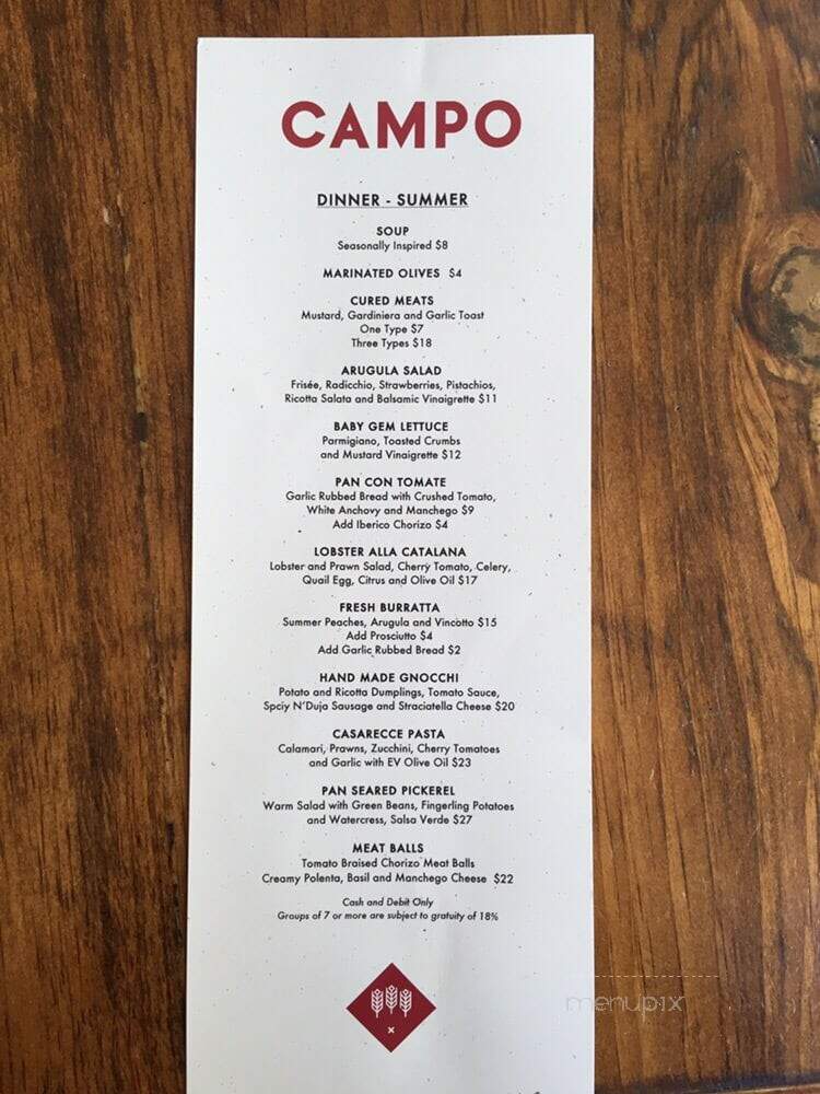 Campo - Toronto, ON menu_pic