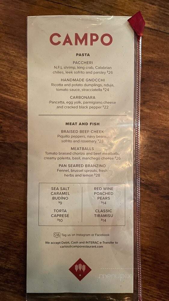Campo - Toronto, ON menu_pic