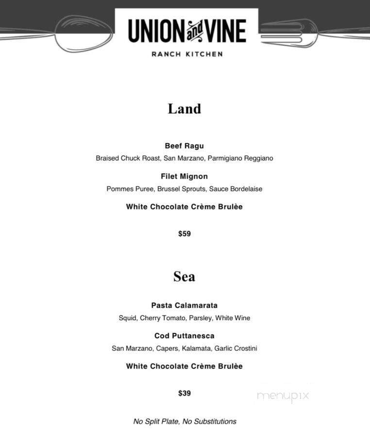 Union & Vine Restaurant & Bar - Atascadero, CA menu_pic