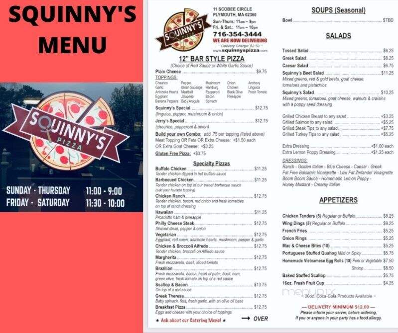 Squinny's Pizza - Plymouth, MA menu_pic