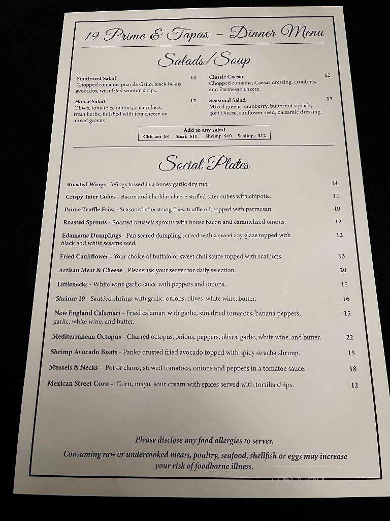 19 Prime Steak and Tapas - Fall River, MA menu_pic