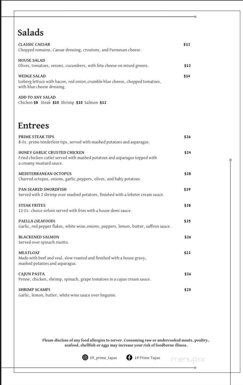 19 Prime Steak and Tapas - Fall River, MA menu_pic