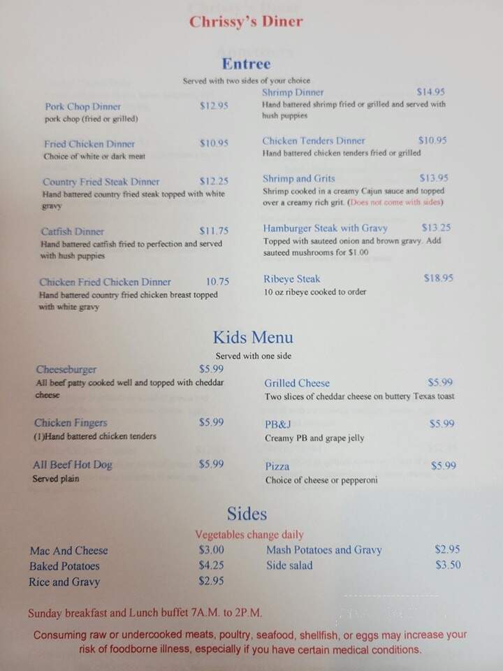 Chrissy's Diner - Eutawville, SC menu_pic