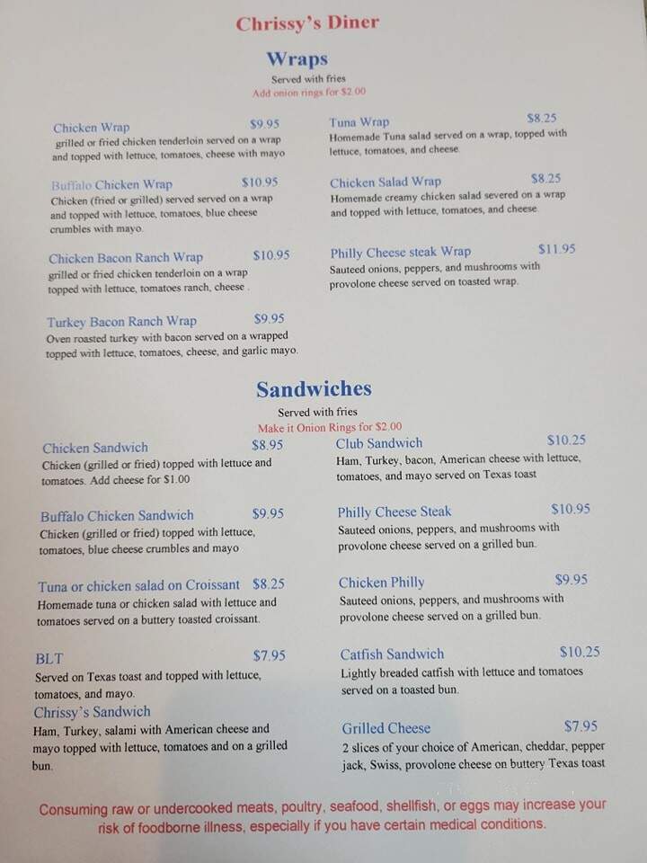 Chrissy's Diner - Eutawville, SC menu_pic