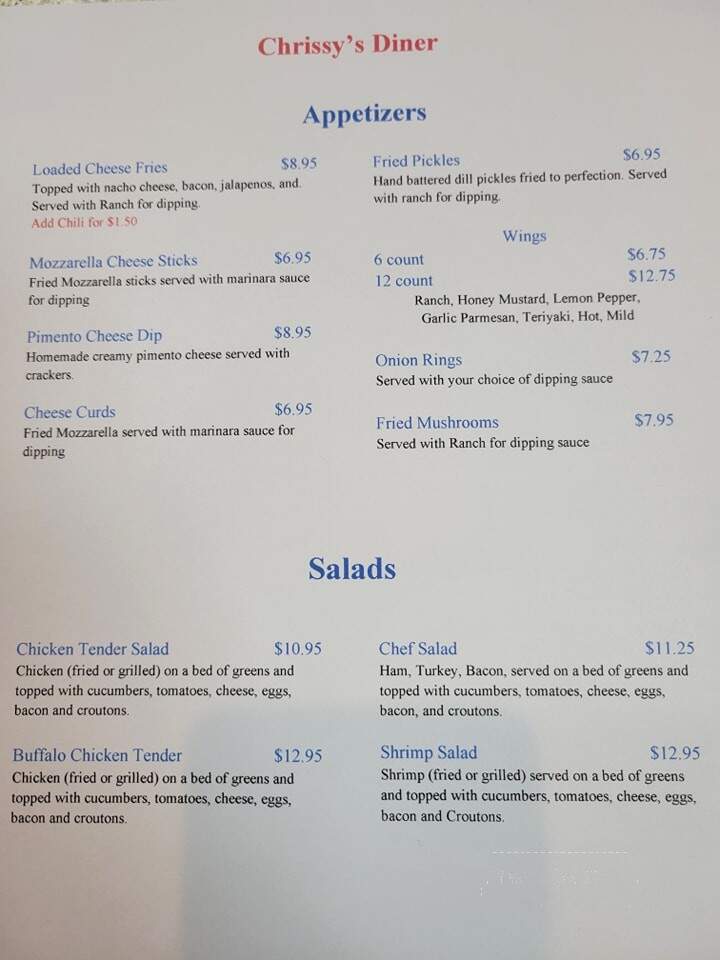 Chrissy's Diner - Eutawville, SC menu_pic