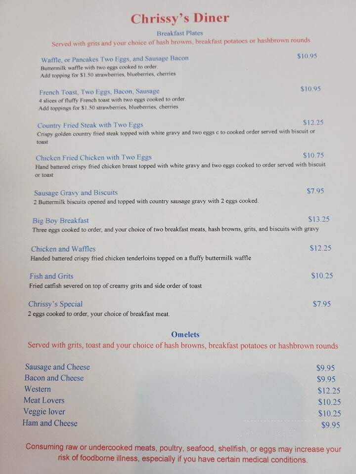 Chrissy's Diner - Eutawville, SC menu_pic