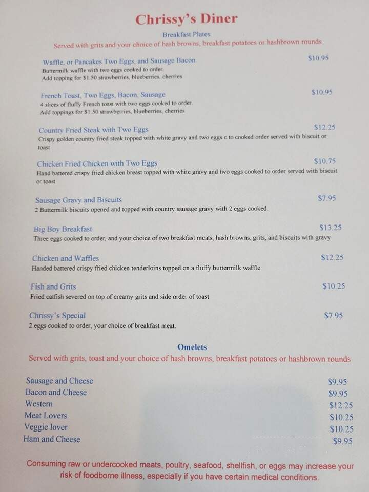 Chrissy's Diner - Eutawville, SC menu_pic
