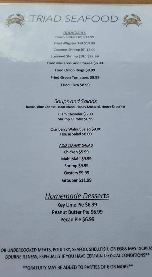 Triad Seafood Inc - Everglades City, FL menu_pic