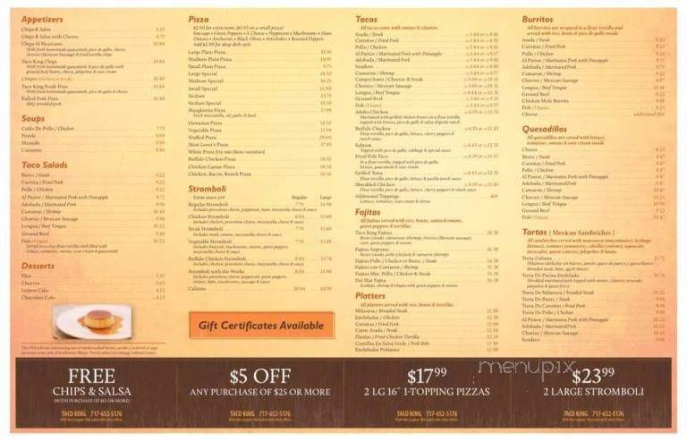 Taco King - Harrisburg, PA menu_pic