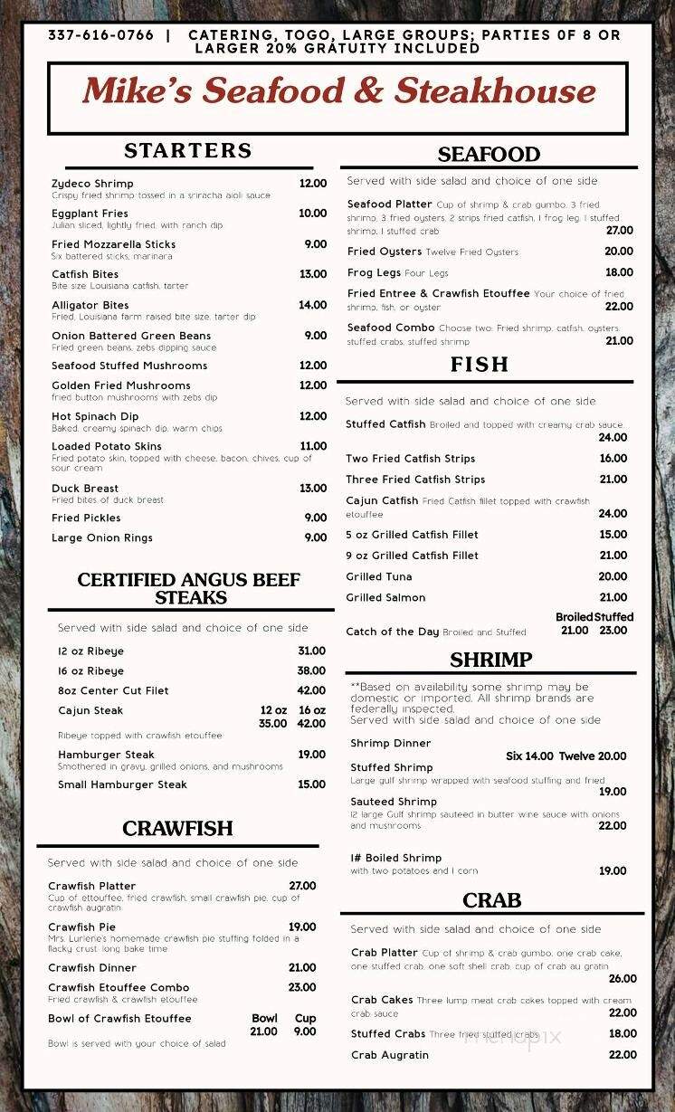 Mike's Seafood and Steakhouse - Jennings, LA menu_pic