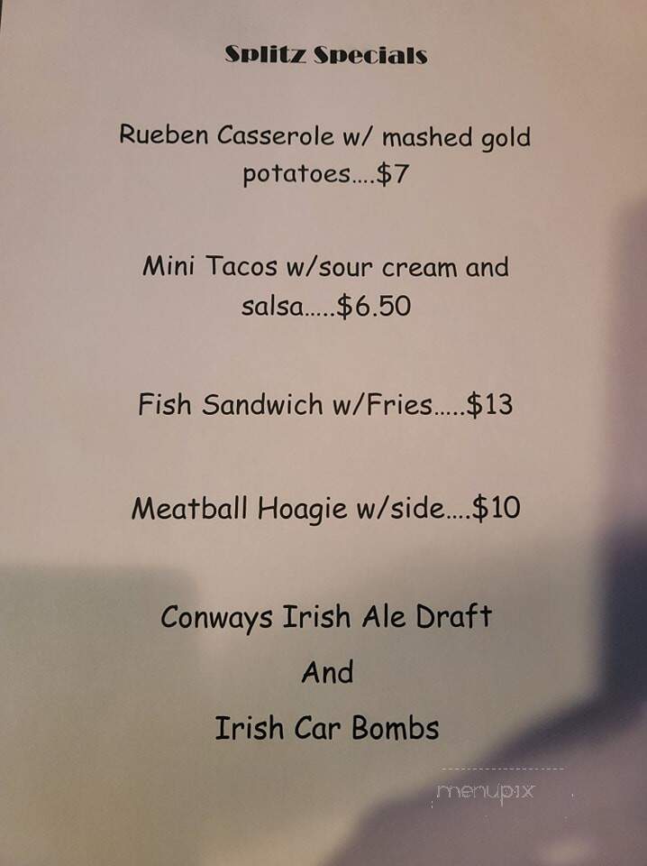 Splitz Sports Bar - Hermitage, PA menu_pic