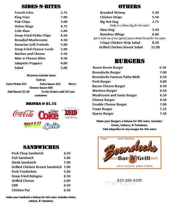 Boondocks - Gilman, IL menu_pic
