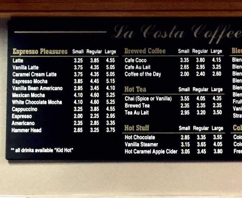 La Costa Coffee Roasting - Carlsbad, CA menu_pic