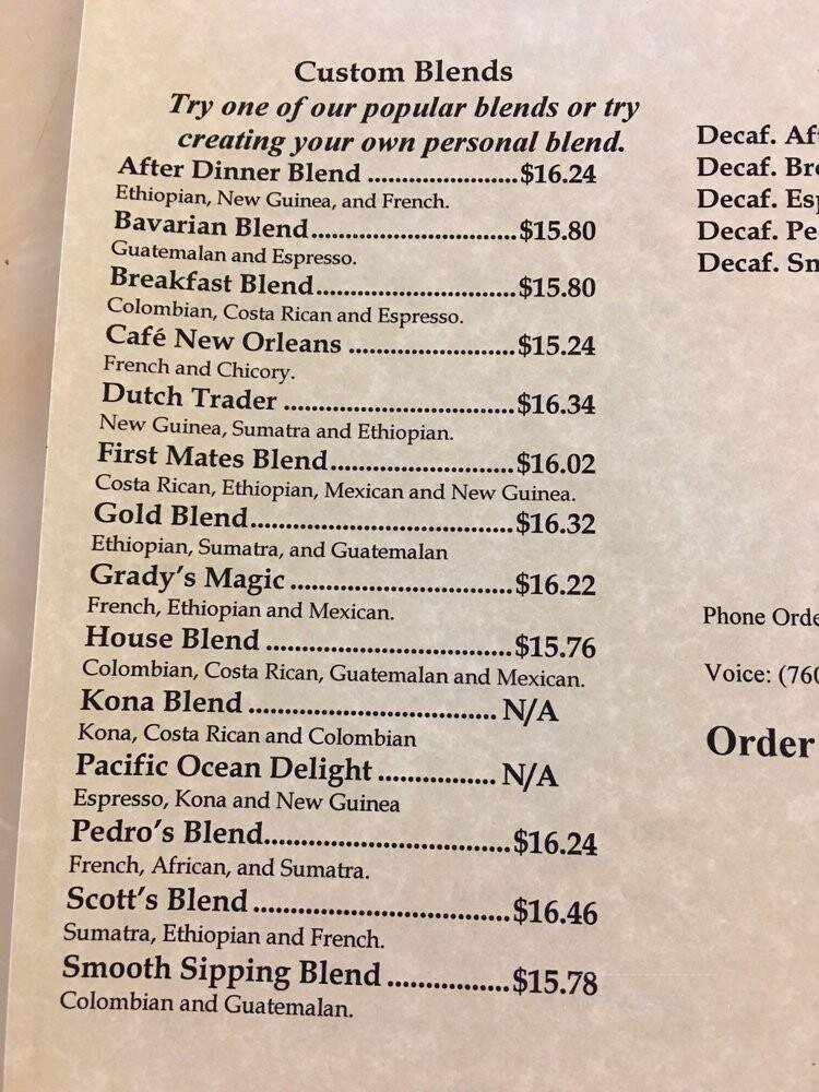La Costa Coffee Roasting - Carlsbad, CA menu_pic