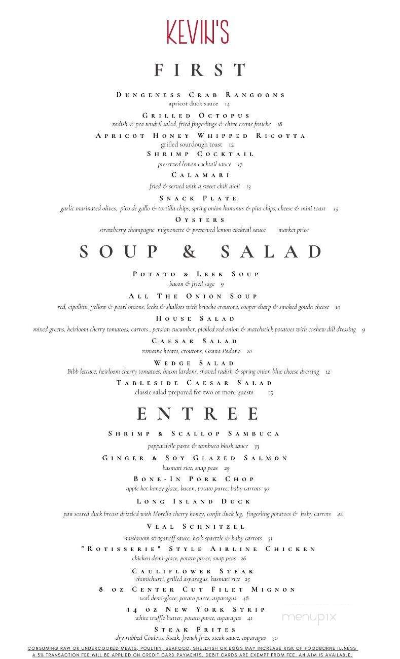 Kevin's - Kingston, PA menu_pic