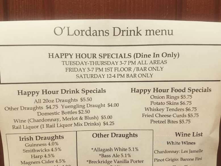 O'Lordan's - Westminster, MD menu_pic