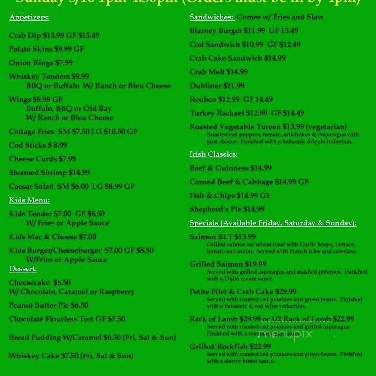 O'Lordan's - Westminster, MD menu_pic