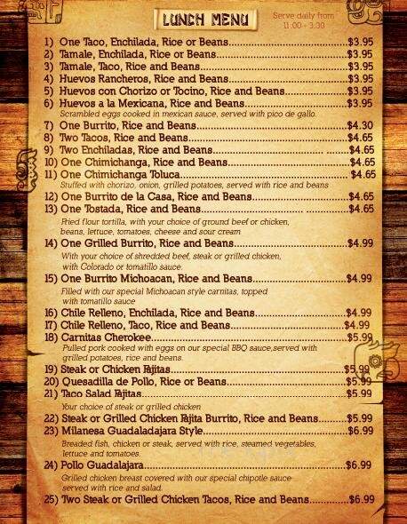 Pancho's Mexican Buffet - Knoxville, TN menu_pic