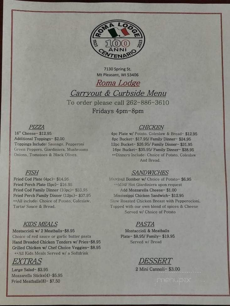 Roma Lodge - Racine, WI menu_pic