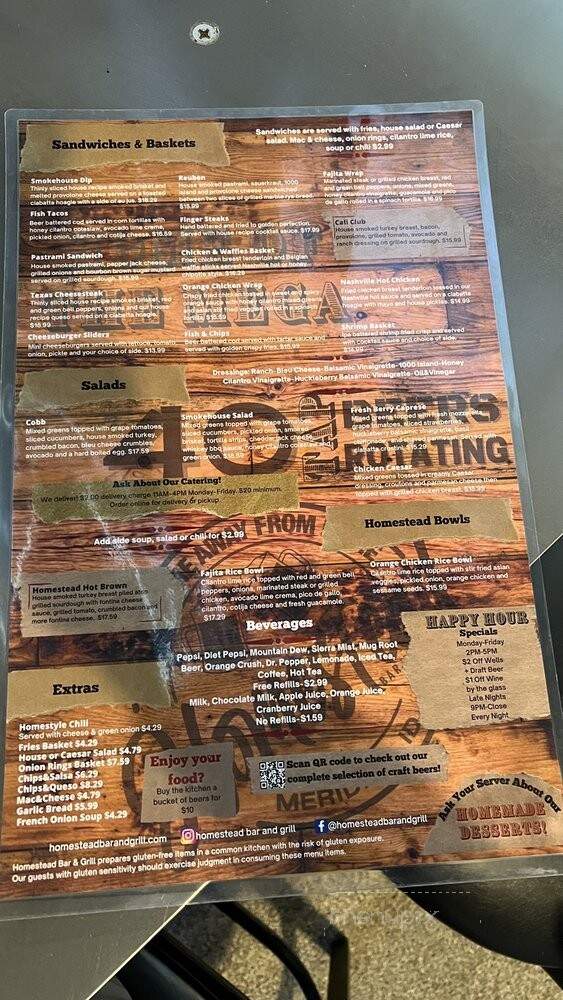 Homestead Bar & Grill - Meridian, ID menu_pic