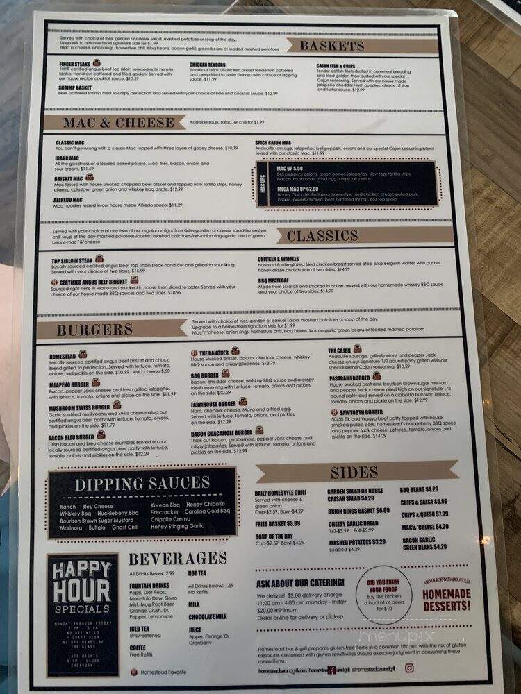 Homestead Bar & Grill - Meridian, ID menu_pic