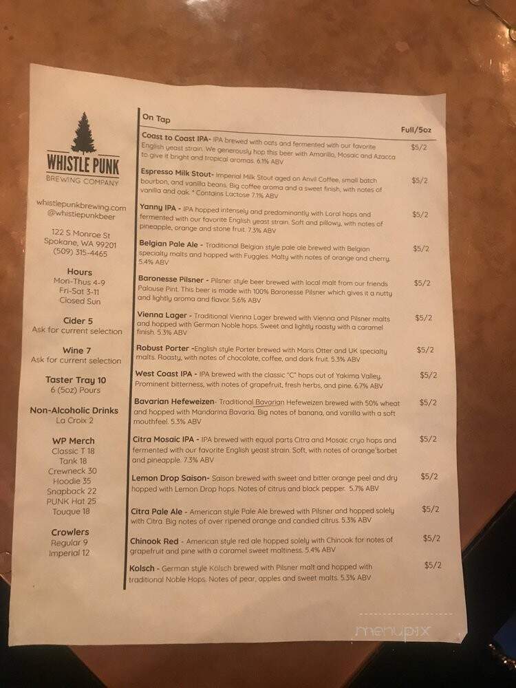 Whistle Punk Brewing - Spokane, WA menu_pic