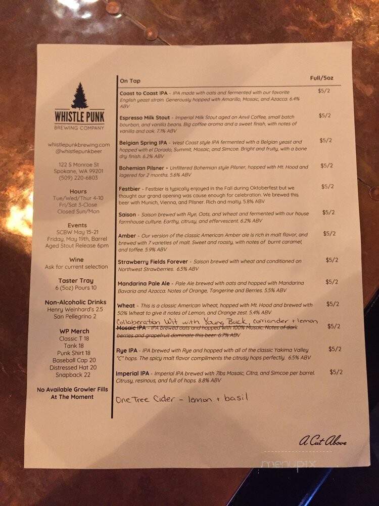 Whistle Punk Brewing - Spokane, WA menu_pic