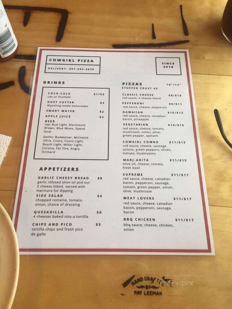 Cowgirl Pizza and Laundromat - Sundance, WY menu_pic