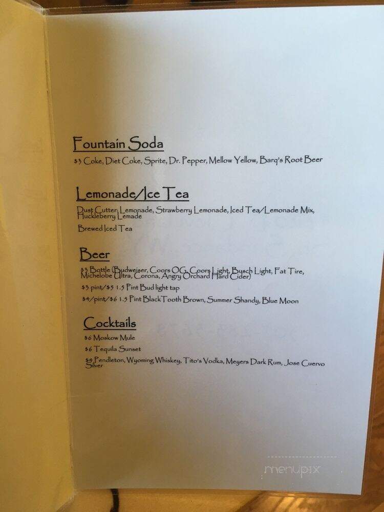 Cowgirl Pizza and Laundromat - Sundance, WY menu_pic