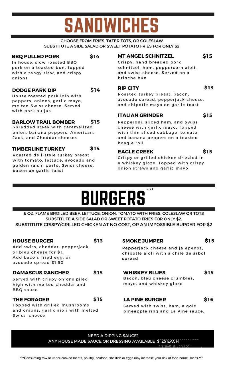 Scooter's Sports Bar - Sandy, OR menu_pic