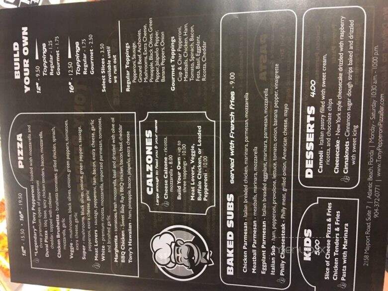 Tony Pepperoni - Atlantic Beach, FL menu_pic