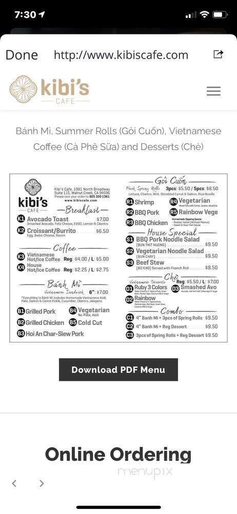 Kibi's Cafe - Walnut Creek, CA menu_pic
