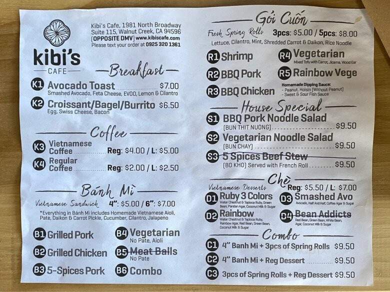 Kibi's Cafe - Walnut Creek, CA menu_pic
