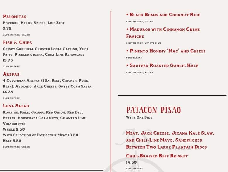 Luna Rotisserie & Tap Room - Carrboro, NC menu_pic