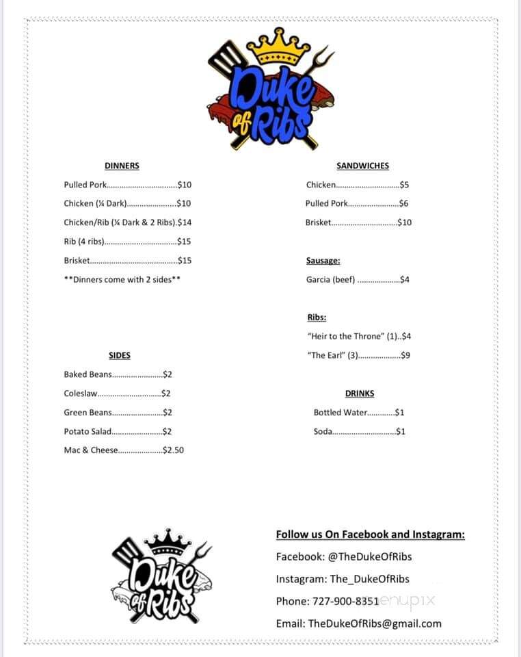 The Duke Of Ribs - St. Petersburg, FL menu_pic