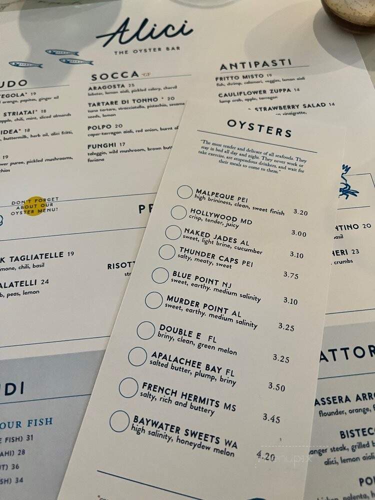 Alici Oyster Bar - Atlanta, GA menu_pic