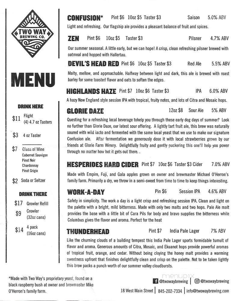 2 Way Brewing Company - Beacon, NY menu_pic