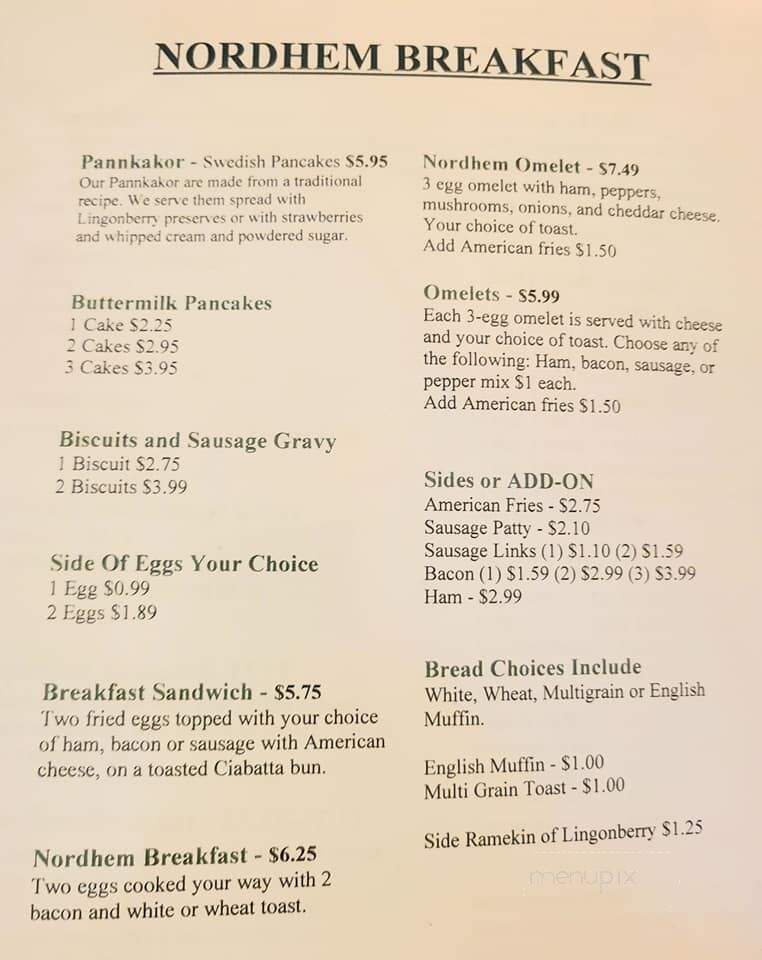 Nordhem - Karlstad, MN menu_pic