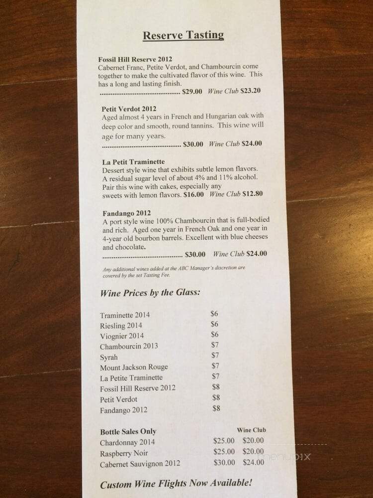 Cave Ridge Vineyard - Mount Jackson, VA menu_pic