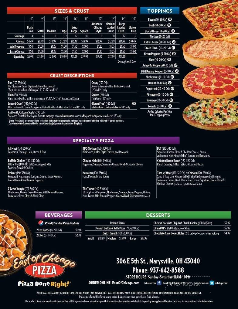 East Of Chicago - Marysville, OH menu_pic