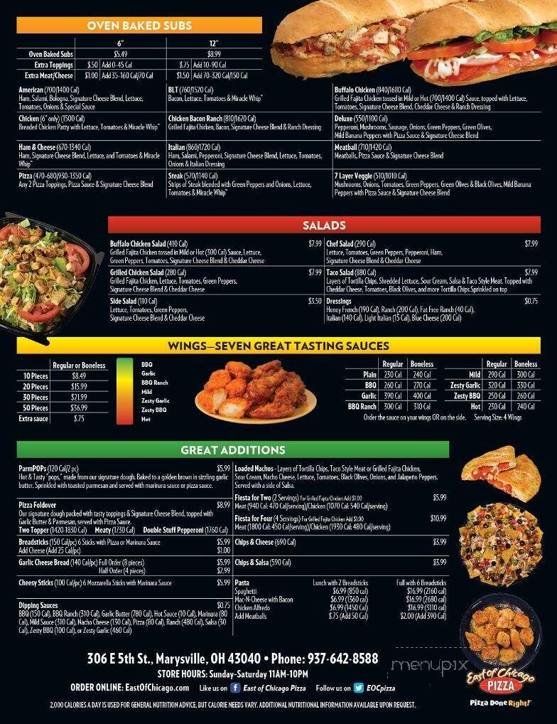 East Of Chicago - Marysville, OH menu_pic