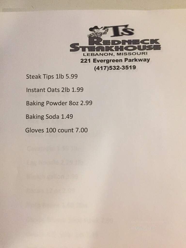 Tj's Redneck Steakhouse - Lebanon, MO menu_pic