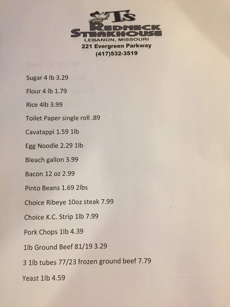 Tj's Redneck Steakhouse - Lebanon, MO menu_pic