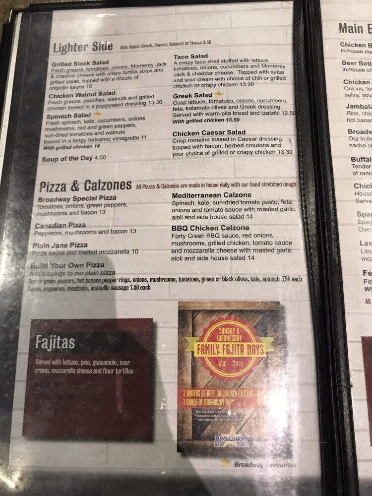Broadway Bar & Grill - Ottawa, ON menu_pic