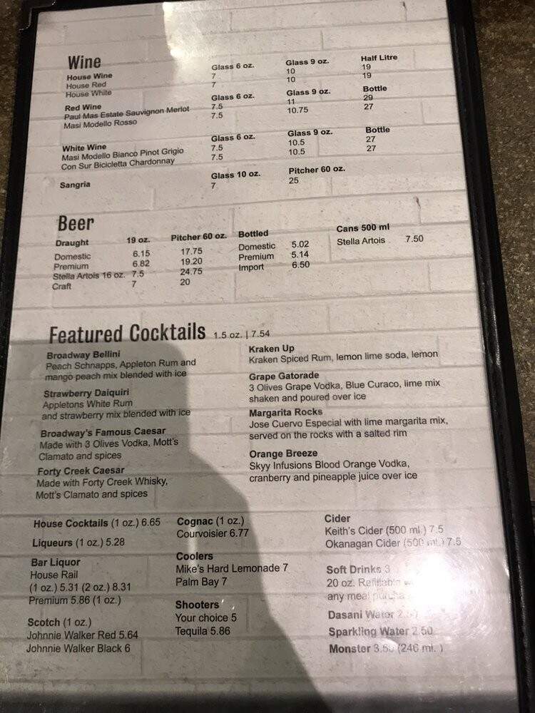 Broadway Bar & Grill - Ottawa, ON menu_pic