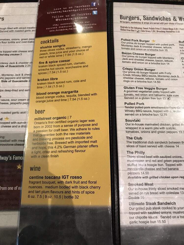 Broadway Bar & Grill - Ottawa, ON menu_pic
