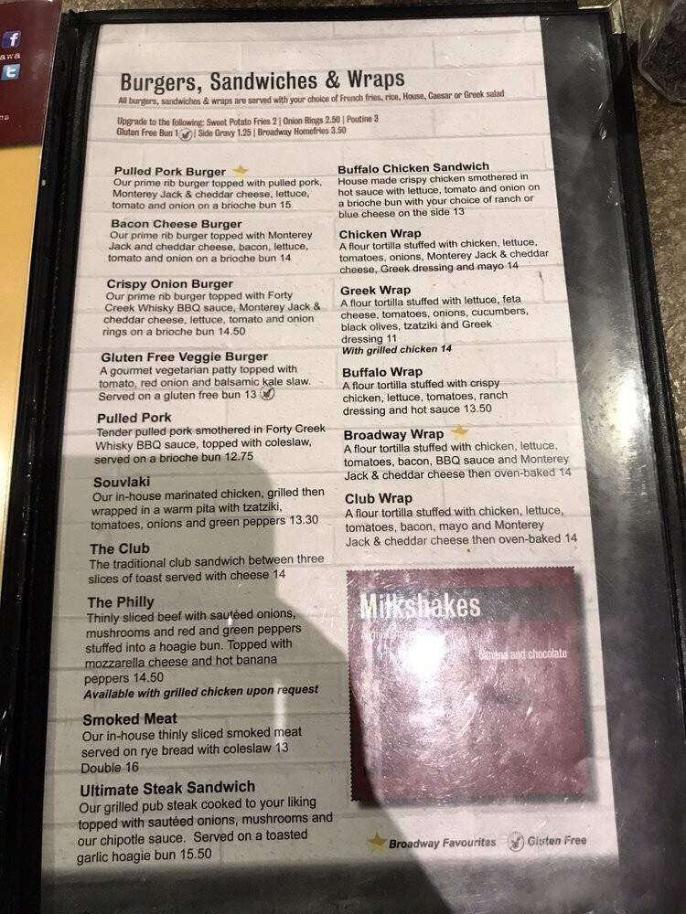 Broadway Bar & Grill - Ottawa, ON menu_pic