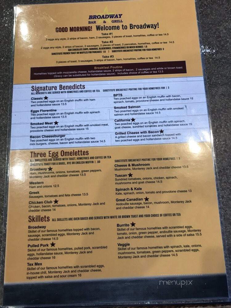 Broadway Bar & Grill - Ottawa, ON menu_pic