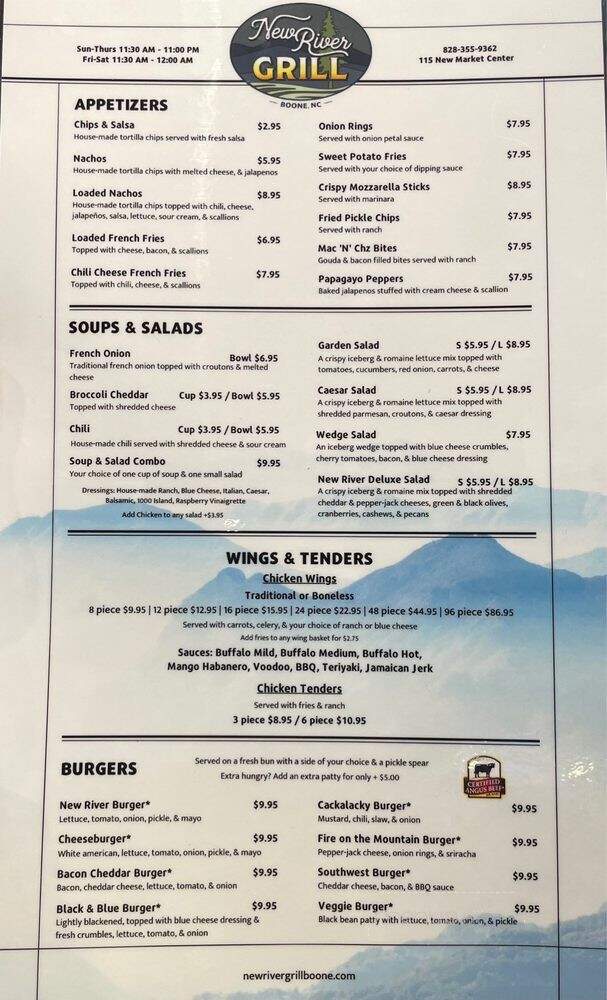 New River Grill - Boone, NC menu_pic