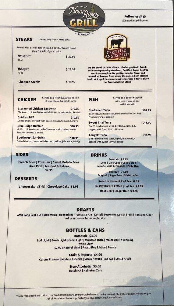 New River Grill - Boone, NC menu_pic